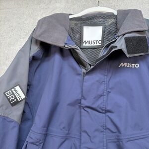Musto BR1 Sailing Jacket Hooded Waterproof Blue Gray Mens Medium
